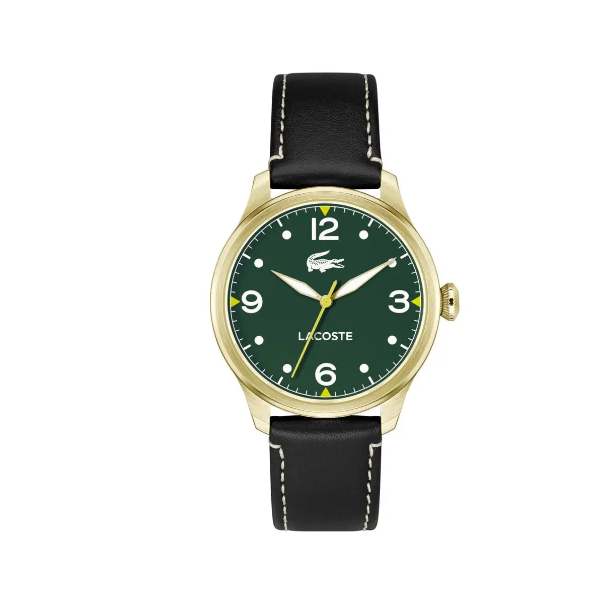 Lisbon Men`s 3H Quartz Watch Leather Strap - Green Black by Lacoste