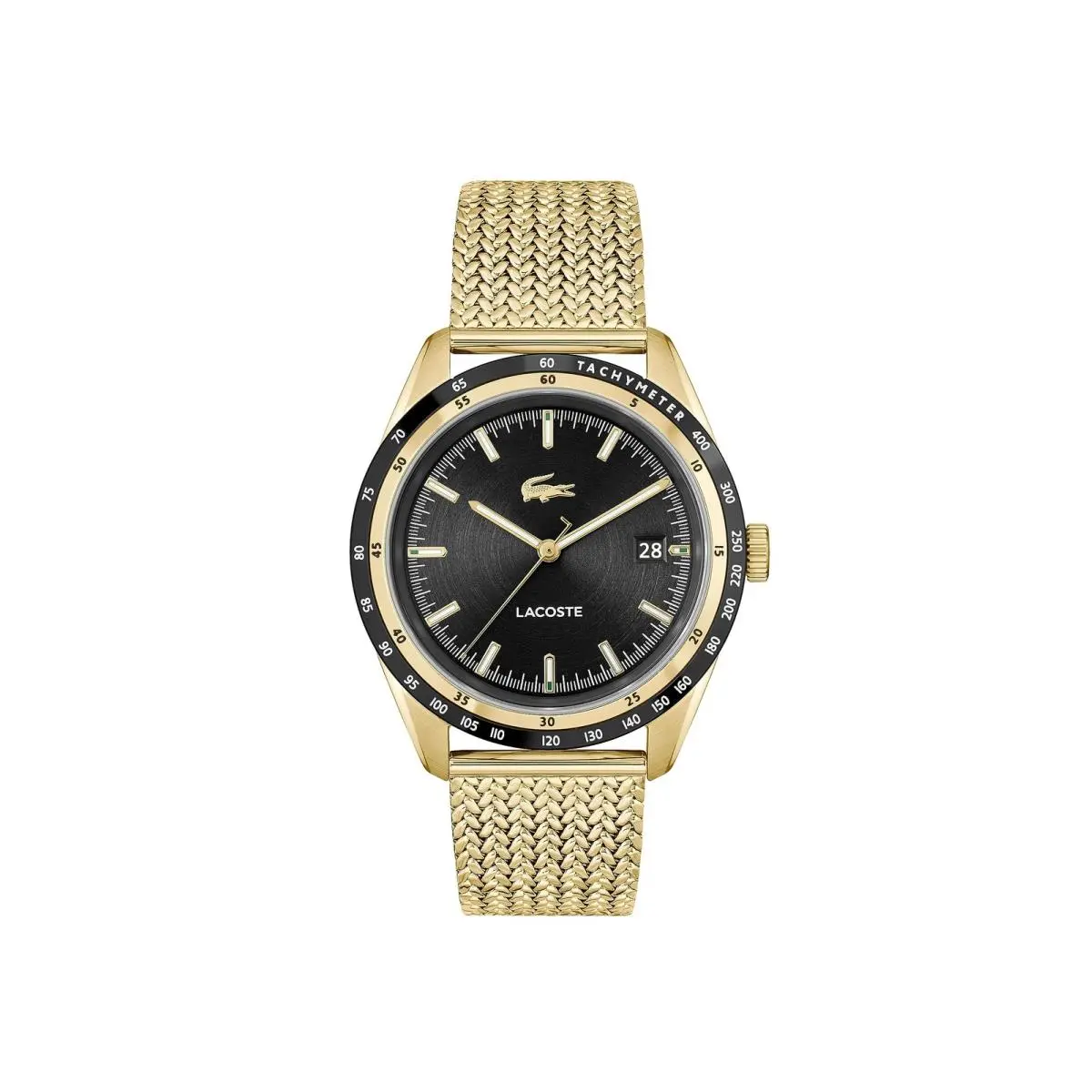 Everett Men`s Ionic Plated Thin Gold Steel with One Size Black by Lacoste