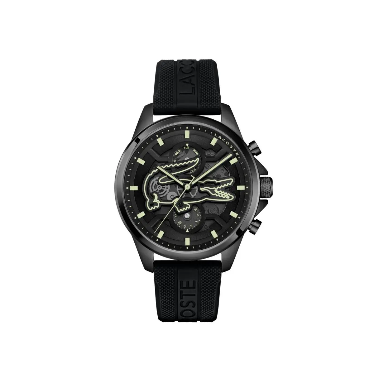 Men`s Arthor Multifunction Silicone Watch 43mm Black by Lacoste