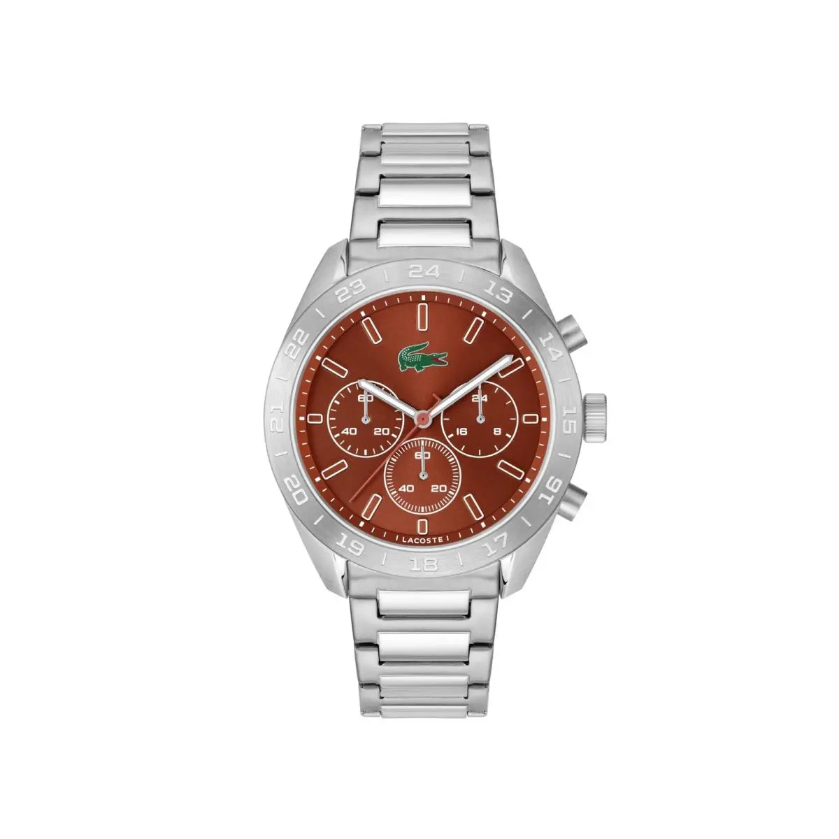 Lacoste Men`s Boston Quartz Chronograph Watch 42mm Silver-red