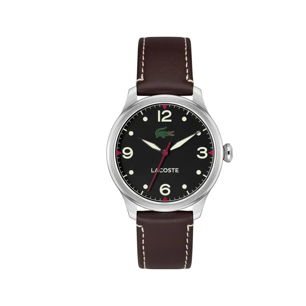 Lisbon Men`s 3H Quartz Watch Leather Strap - Black Brown by Lacoste