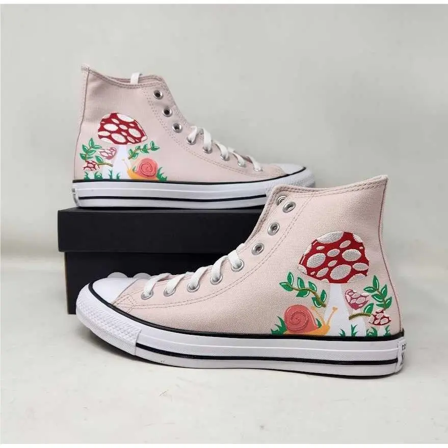 10 Converse Embroidered Mushroom Snail Ctas Hi Sneakers Cottagecore