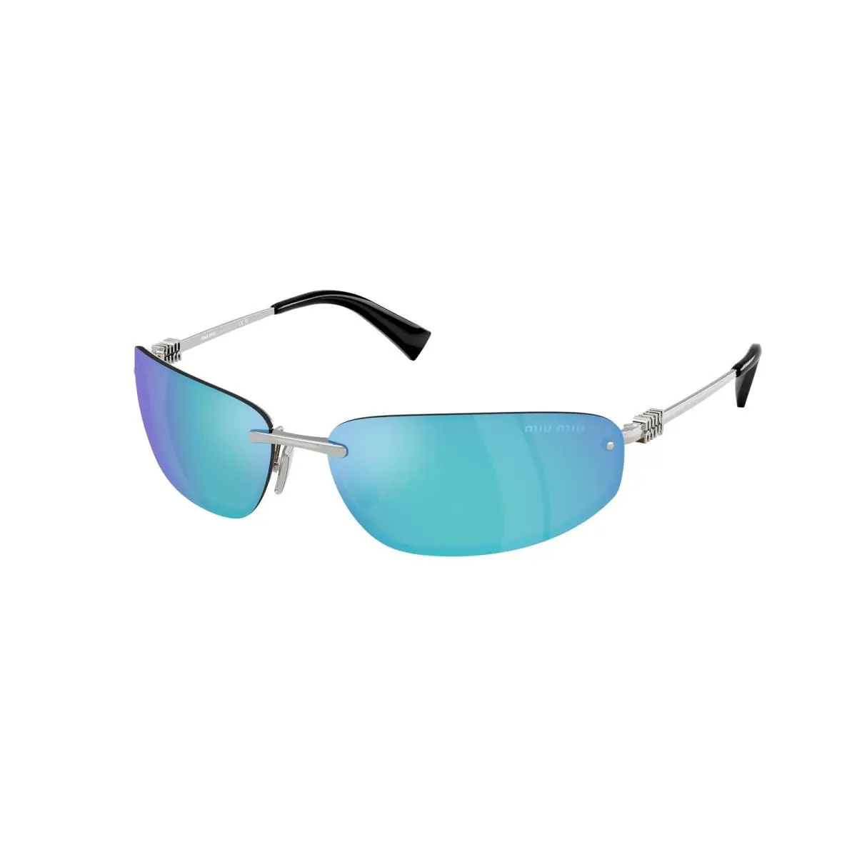 Miu MU A 50 S Silver Light Green Mirror Blue 1BC10K Size 69 Sunglasses by Miu Miu