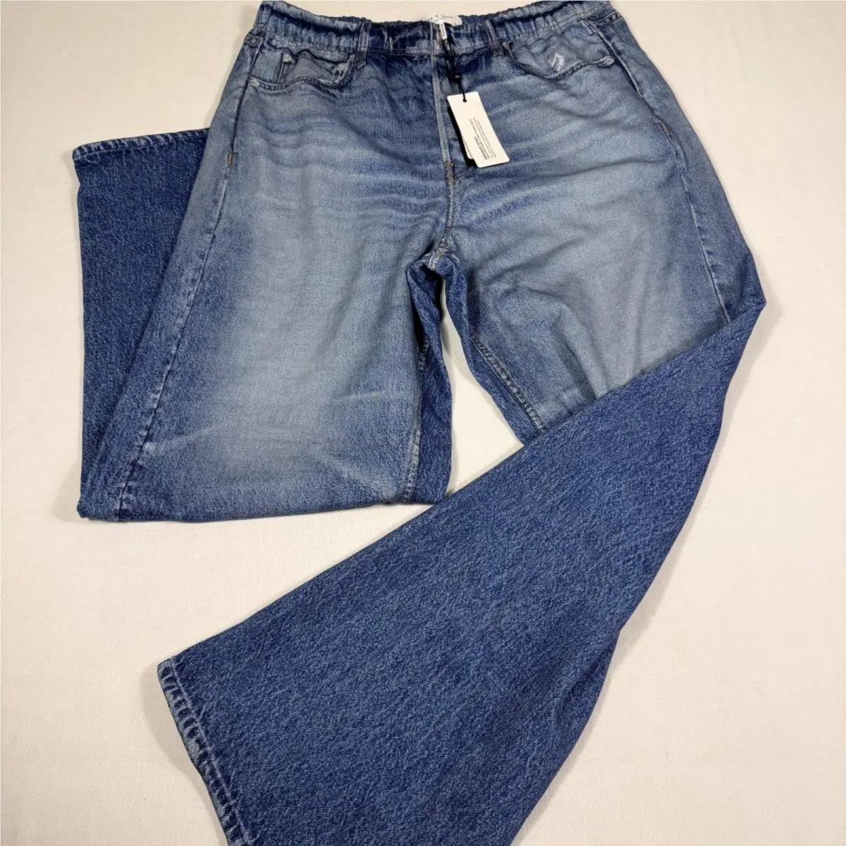 Rag Bone Miramar Terry Pants XL Blue Wide Leg Denim Printed Cotton by Rag & Bone