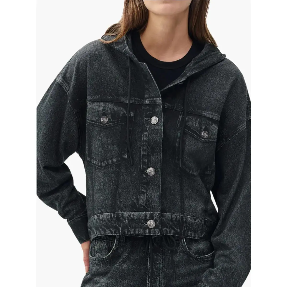 Rag Bone L Miramar Terry Hood Trucker Jacket Hoodie Faded Black Wash by Rag & Bone