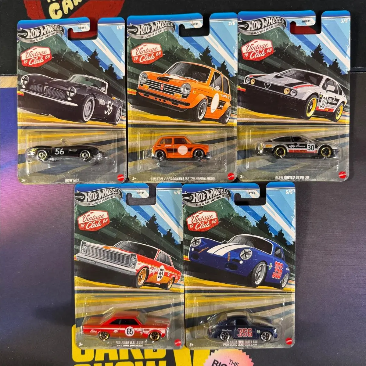 Hot Wheels Silver Series 1968 Vintage Club Set of 5 1/64 Diecast Cars