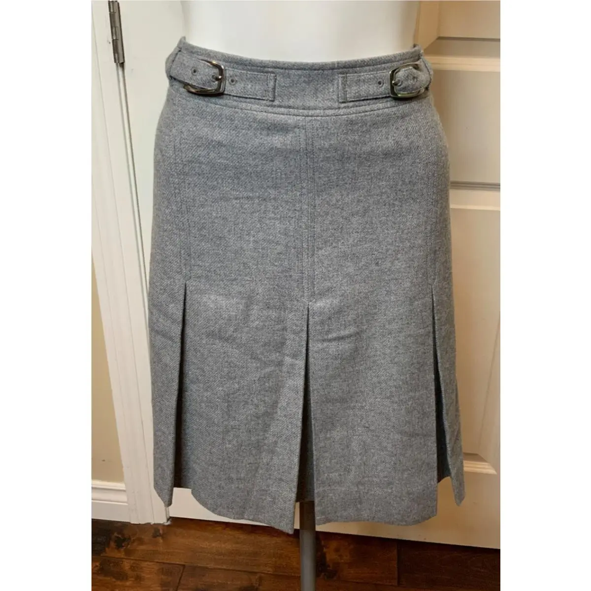 Rag Bone Garnet Grey Italian Wool Pleated Skirt W/ Buckles Size 12 by Rag & Bone