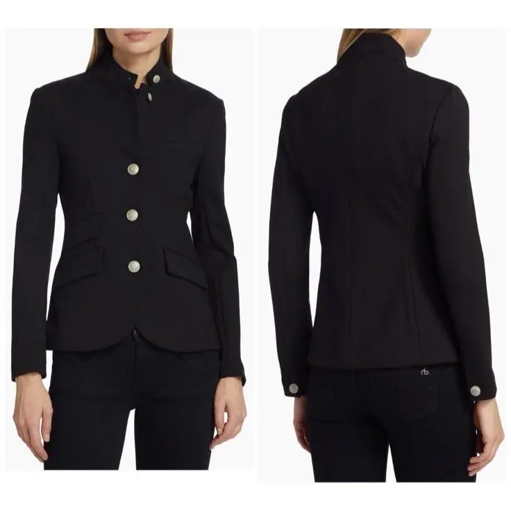 Rag Bone Black Slade Ponte Military Blazer Stretchy Knit 8 by Rag & Bone