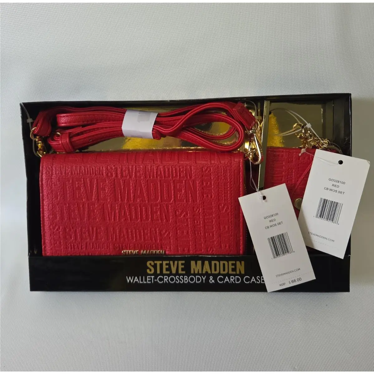 Wallet-crossbody and Card Case Red In Box Leather by Steve Madden