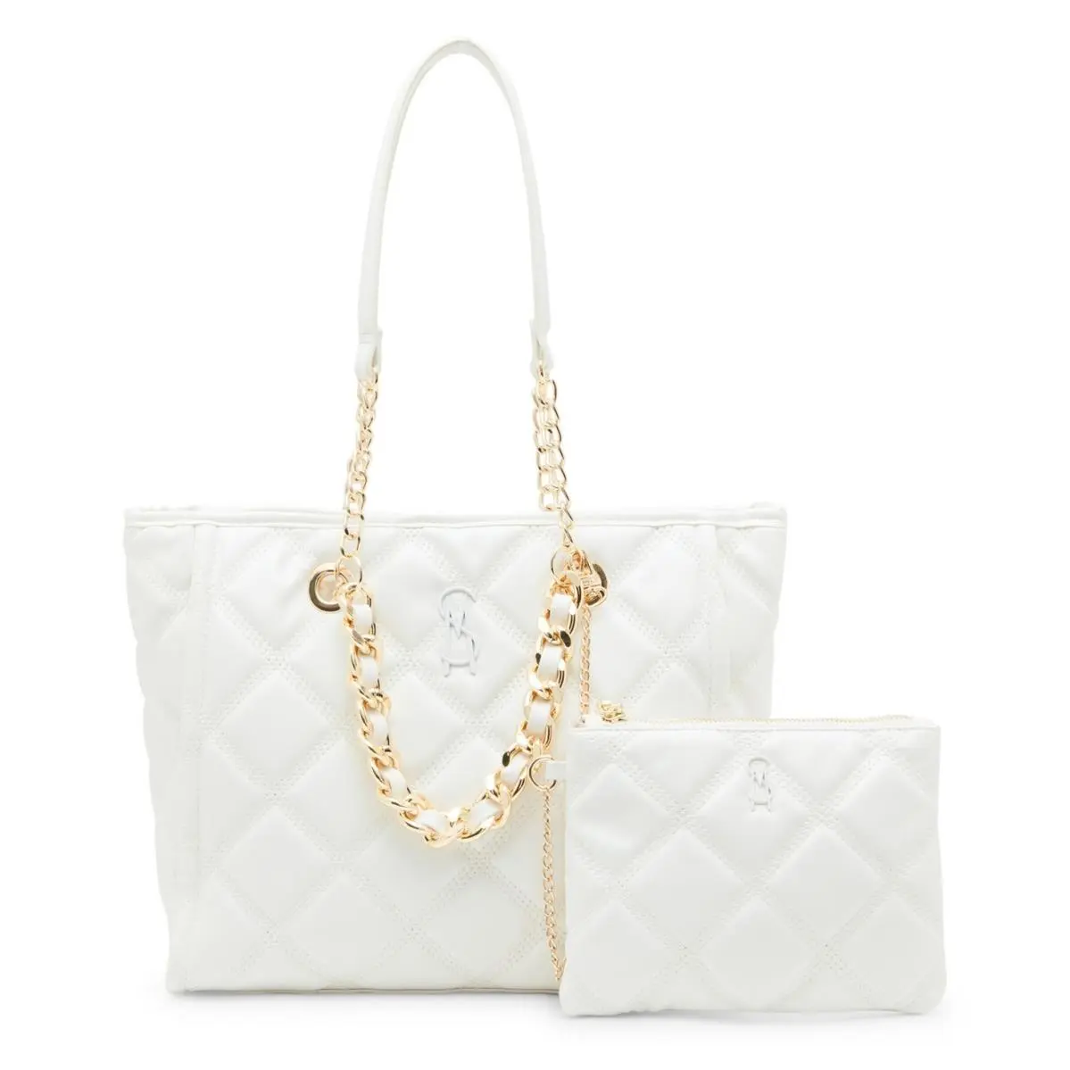 Katt Leather Quilted Shoulder Tote with Pouch White by Steve Madden