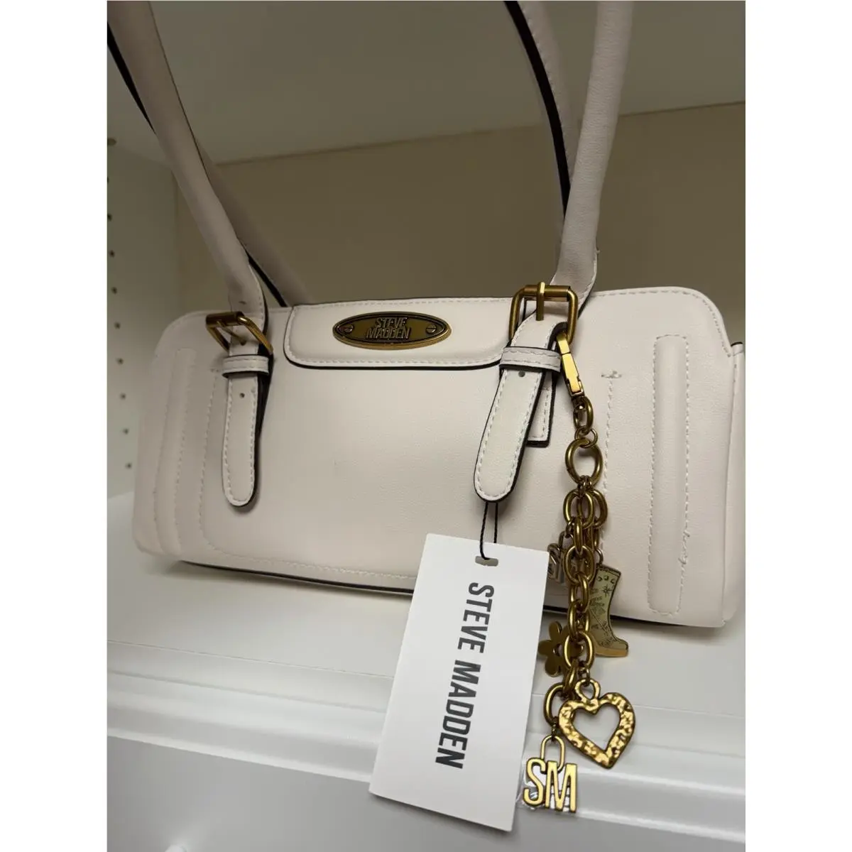 East West Shoulder Bag White Ivory Gold Hardware Hobo Satchel by Steve Madden