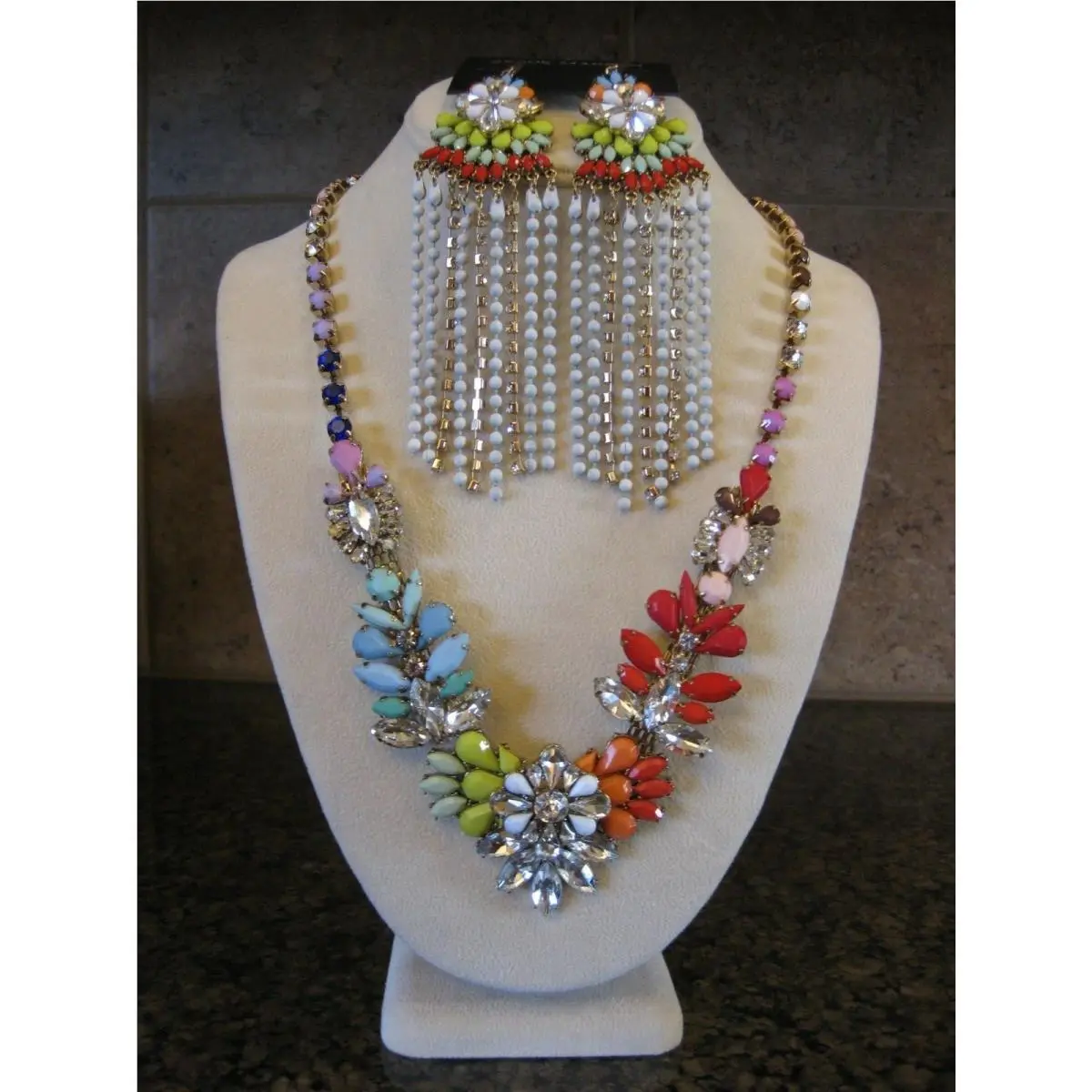Necklace Pierced Earrings w/ Big Colorful Rhinestone Flowers Nocs by Steve Madden