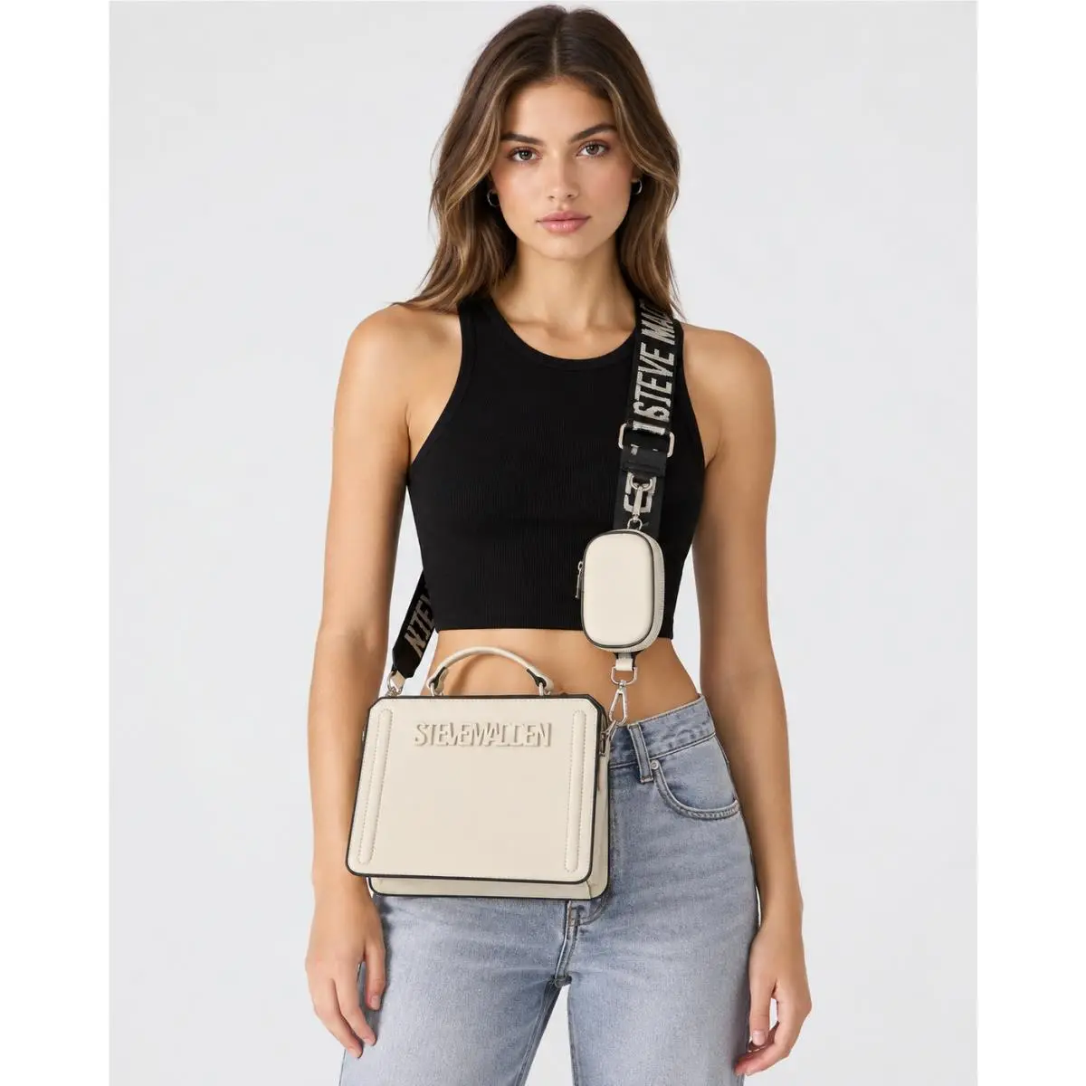 Bevelyn Mini Crossbody Bag w/ Logo Strap Pouch One Size Vanilla by Steve Madden