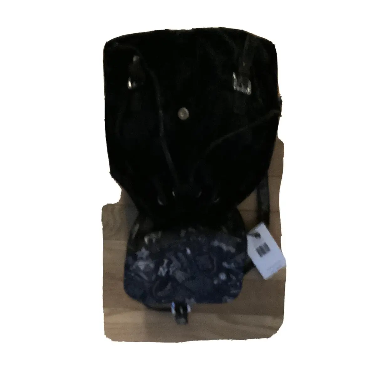 Steve Madden Black Velvet Backpack Dual Straps Snap Drawstring