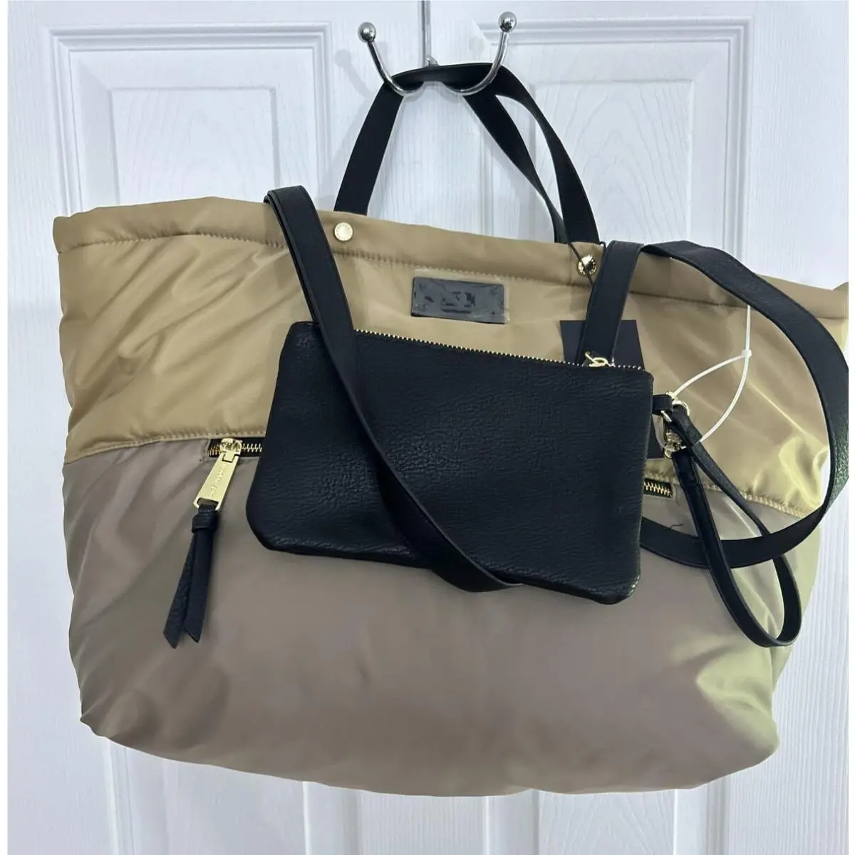 Khaki Oversized Nylon Tote W/ Wristlet Weekender 2 Pcs by Steve Madden