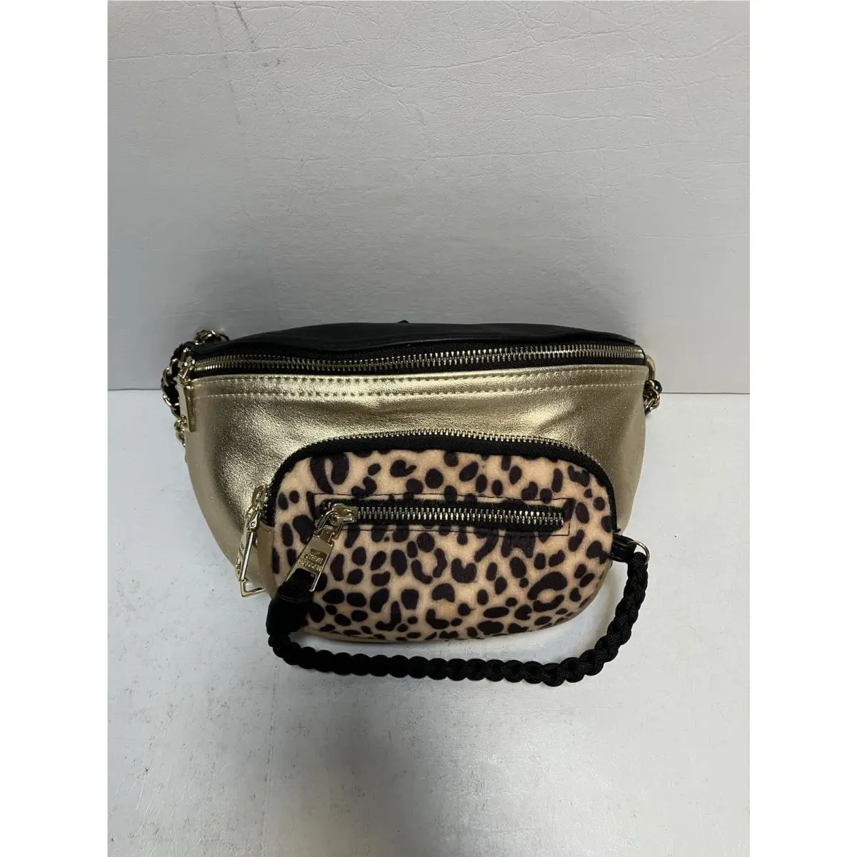 Leopard Print Gold Crossbody Sling Bag Chain Strap by Steve Madden