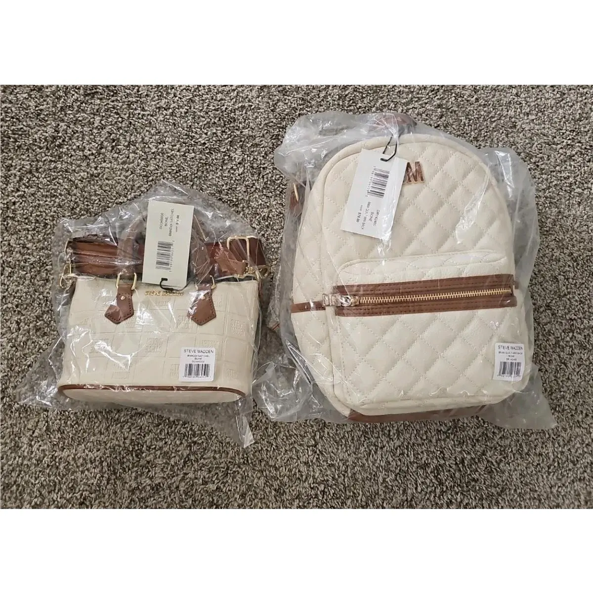 Steve Madden : Satchel Bag and Coin Purse Matching Mini Backpack: Bone