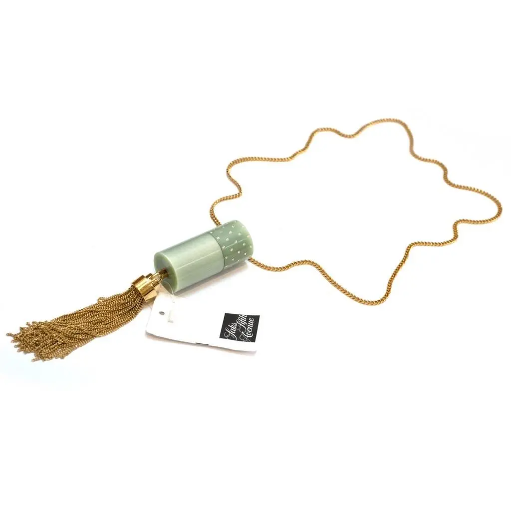 Saint Laurent Goldtone Mini Tube Necklace in Green Plexiglass Crystal Tassel by Yves Saint Laurent