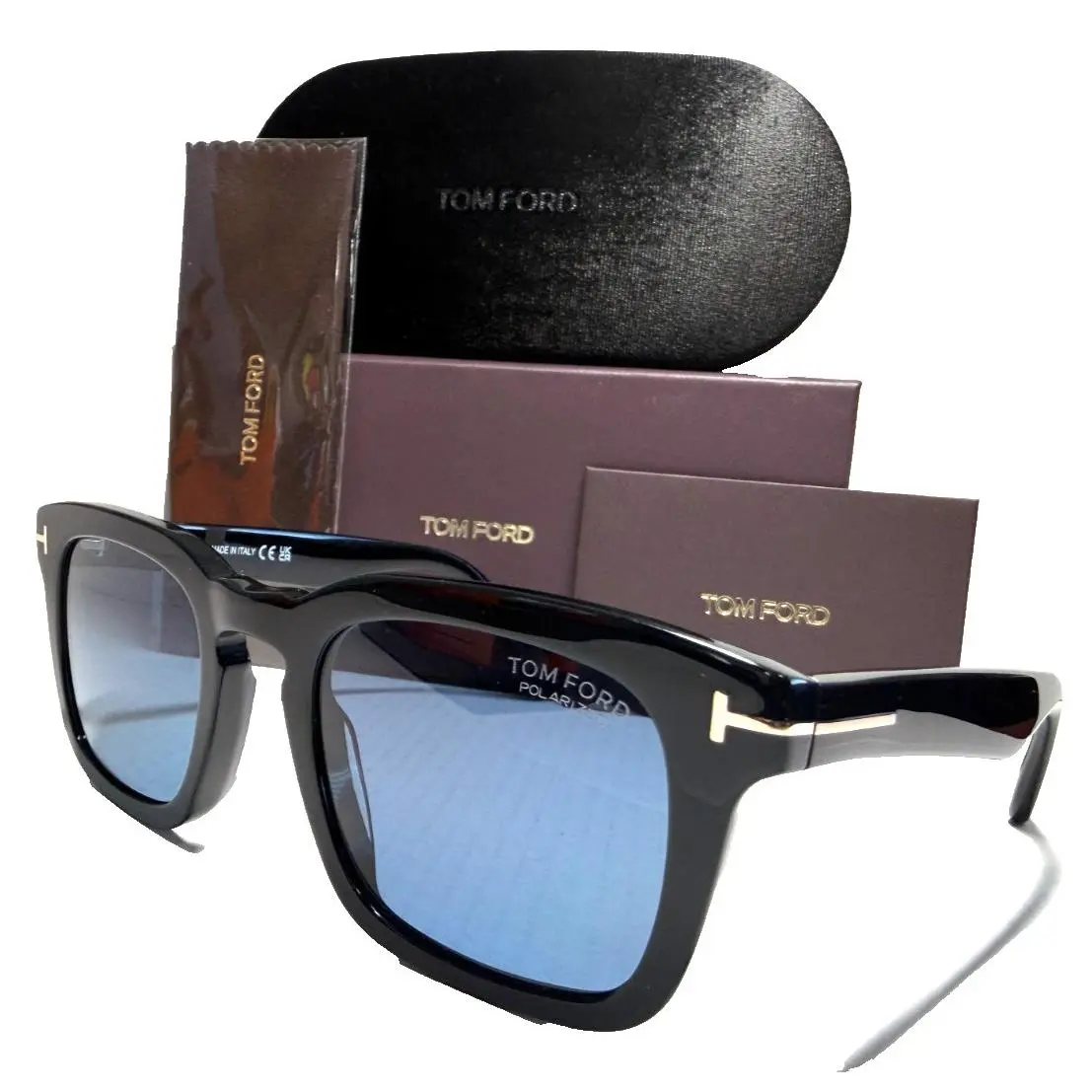Sunglasses Dax TF751 01V Shiny Black Silver W/blue Polarized Lens 50-22 by Tom Ford