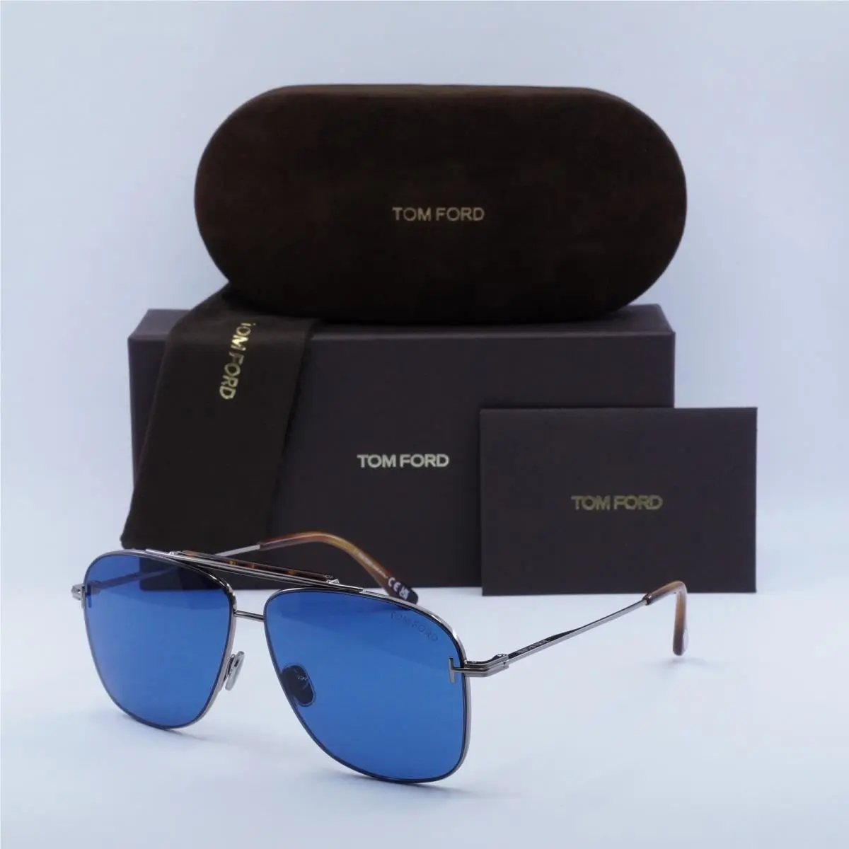 FT1017 14V Shiny Ruthenium/blue 60-12-145 Sunglasses by Tom Ford