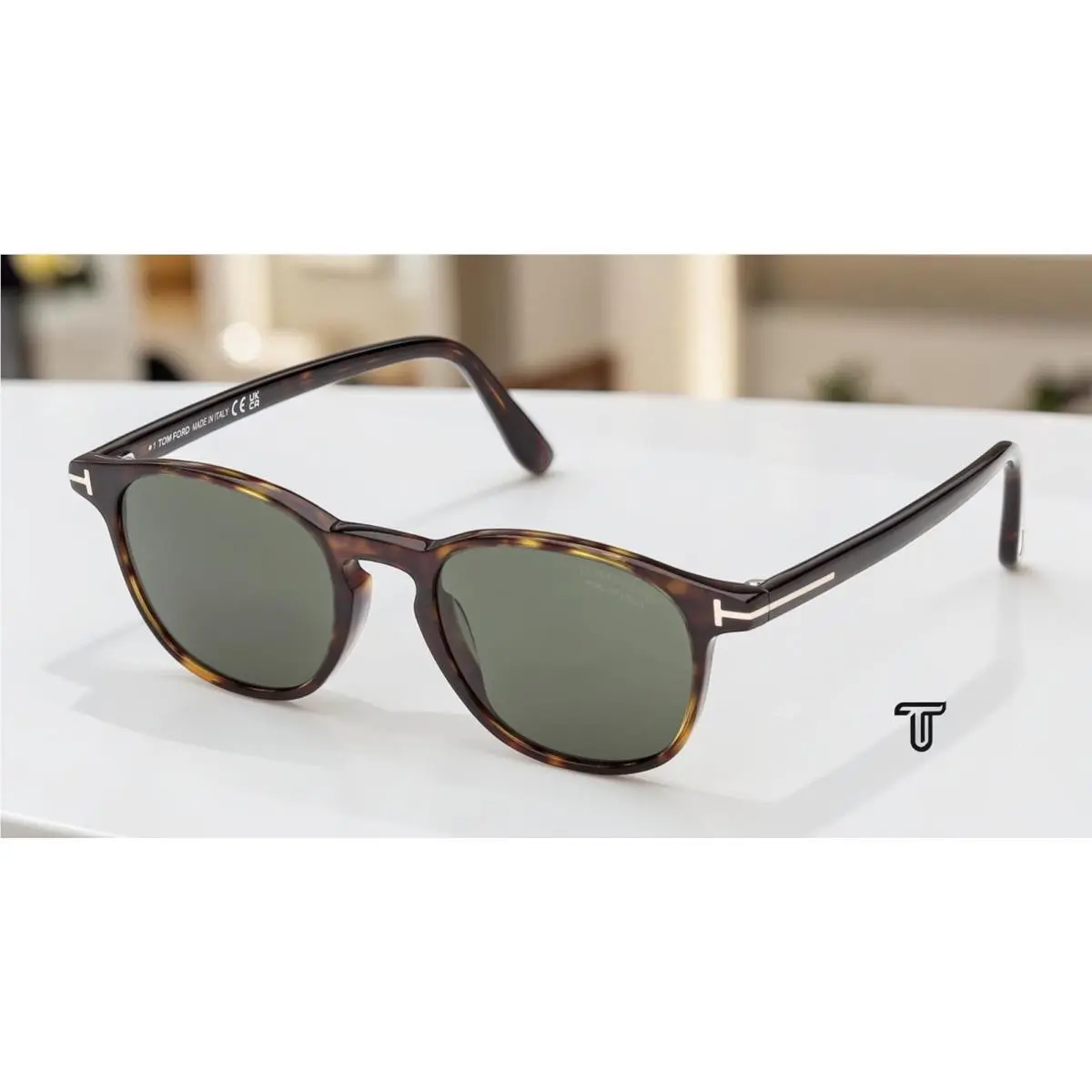 FT1302 52R Acetate Dark Havana Green Polarized 50 mm Men`s Sunglasses by Tom Ford