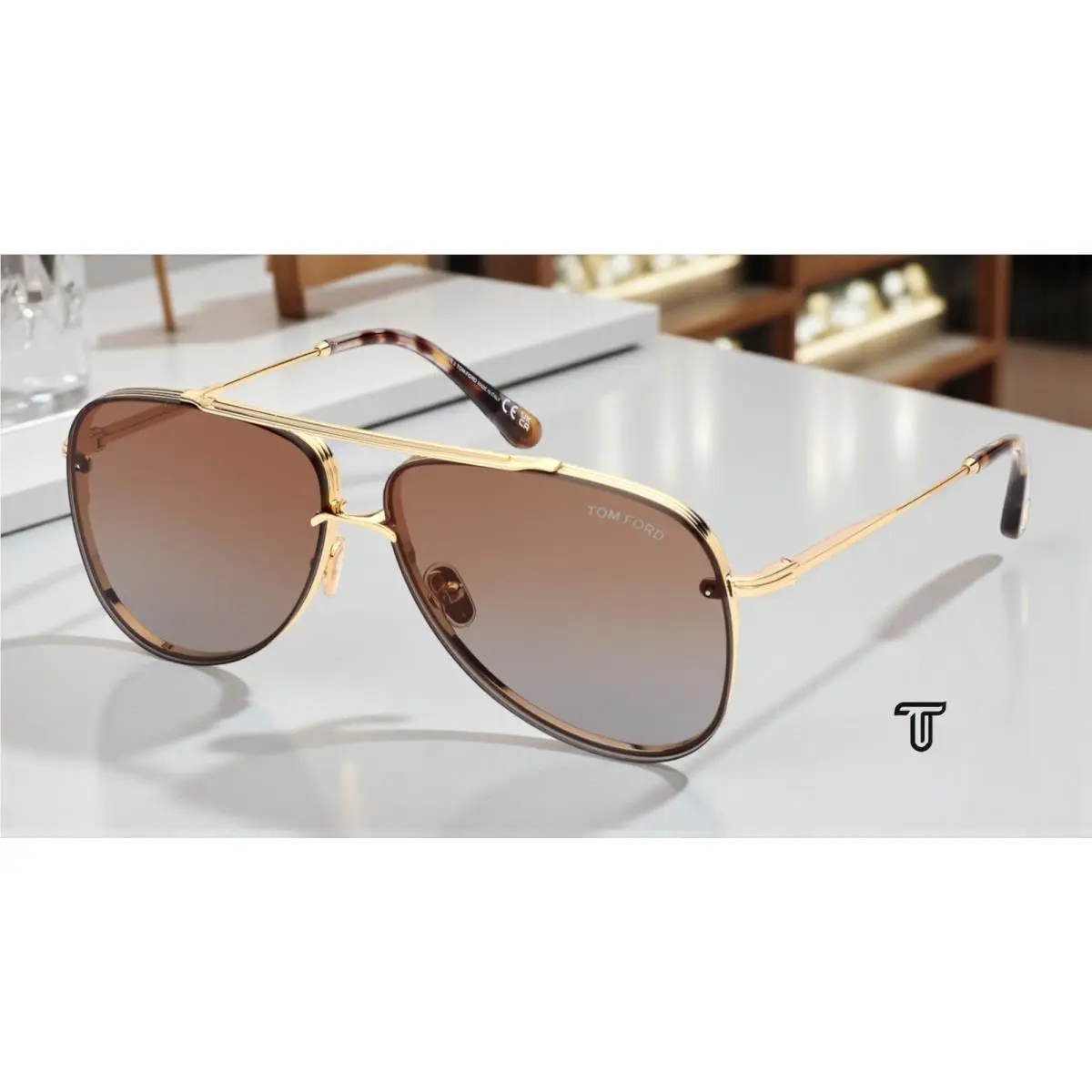 Leon FT1071 30F Metal Deep Gold Gradient Brown 62 mm Men`s Sunglasses by Tom Ford
