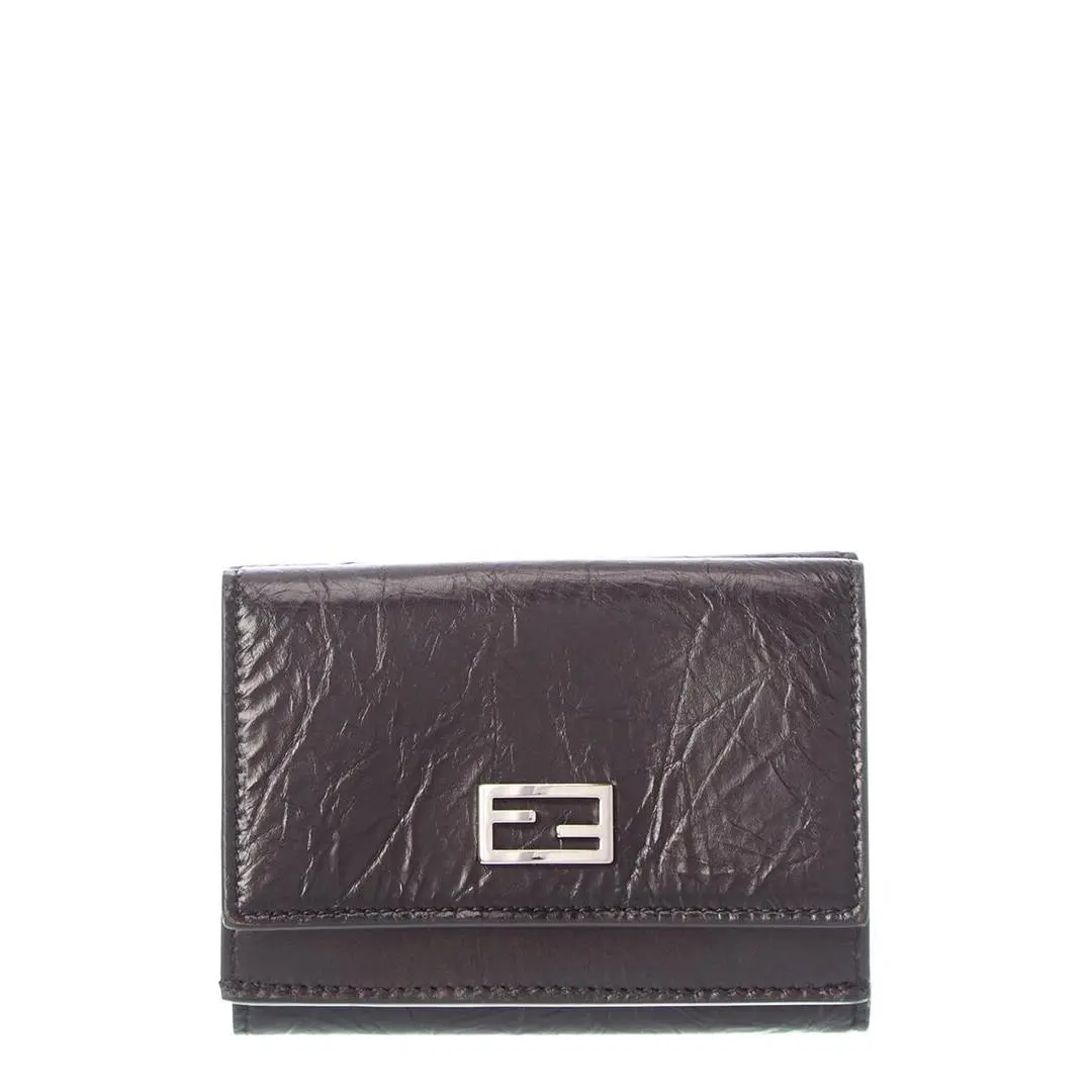 Fendi Tube Mini Leather Trifold Wallet Women`s Black