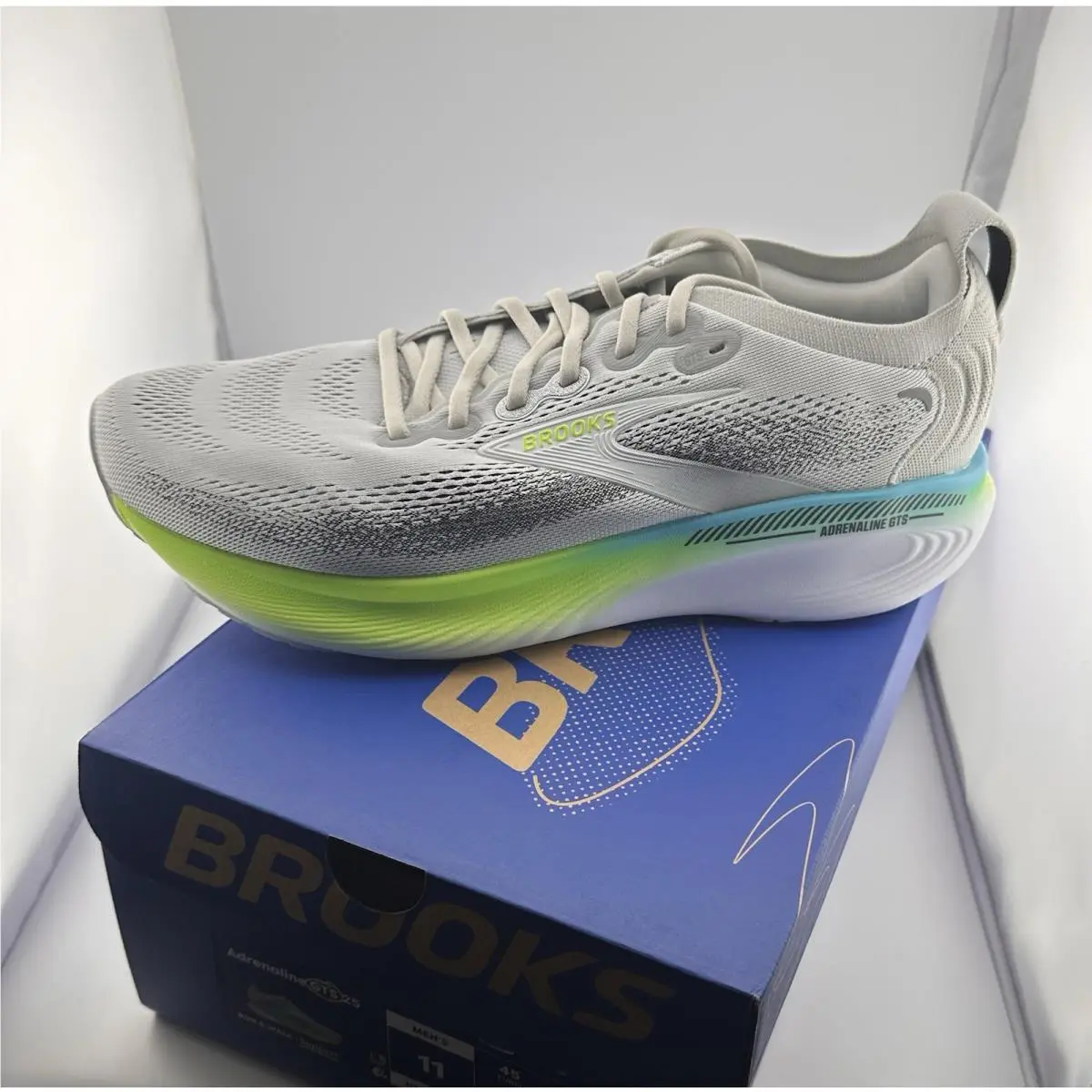Brooks Adrenaline Gts 25 Mens 11 D Oyster Green Gecko Blue Running Shoes