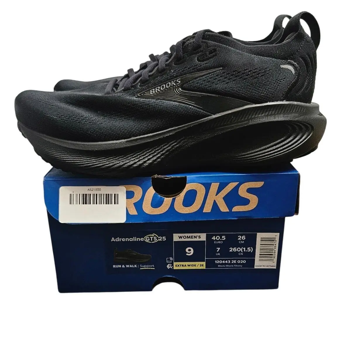 Brooks Adrenaline Gts 25 Womens 9 Extra Wide 2E Black Running 120443 2E 020
