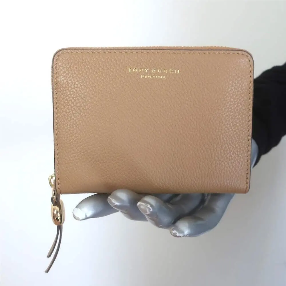 Tory Burch Romy Medium Zip Around Wallet Tiramisu Grained Leather