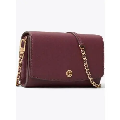 Tory Burch Robinson Chain Wallet Crossbody Bag Purse in Port