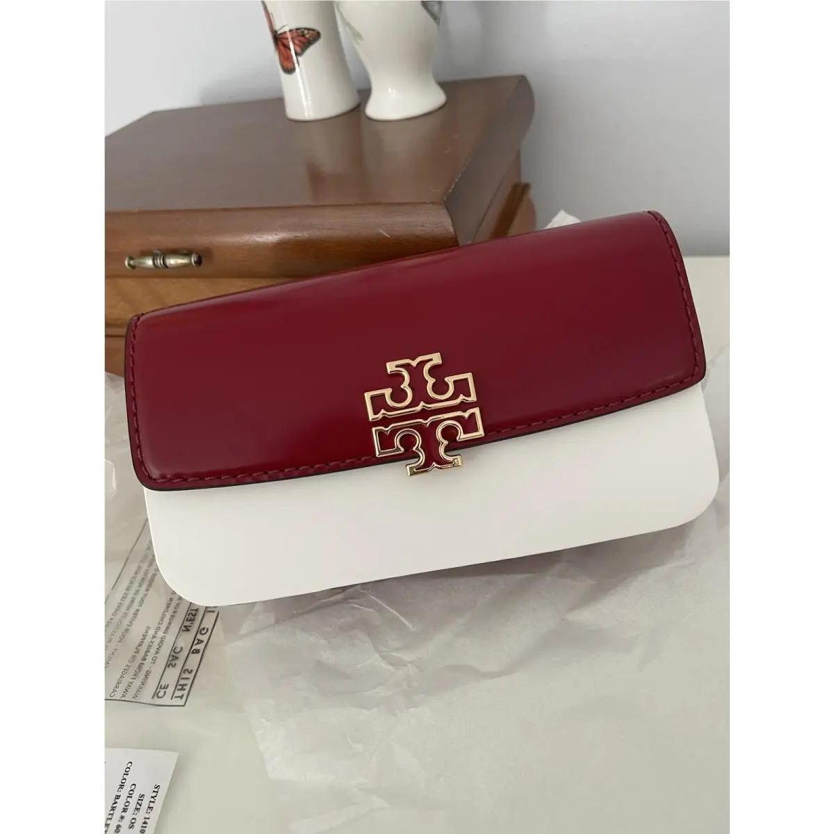 Tory Burch Britten Chain Wallet Wristlet Crossbody Bartlett Red
