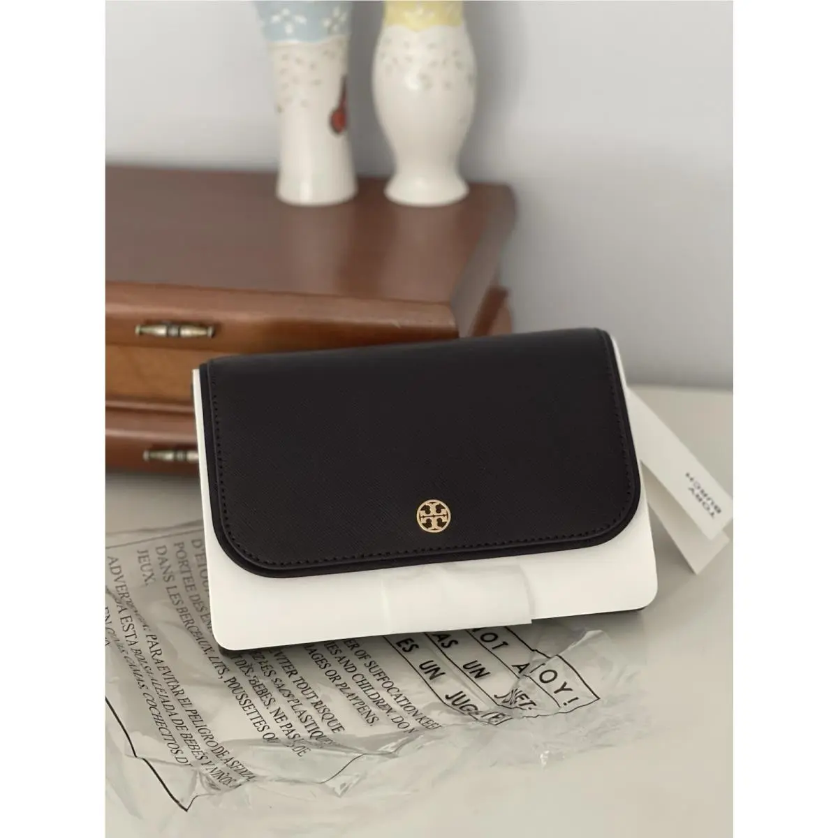 Emerson Saffiano Leather Chain Wallet Crossbody in Cocoa by Tory Burch