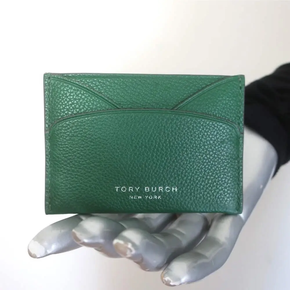Tory Burch Romy Flat Card Case Dark Kale Pebbled Leather