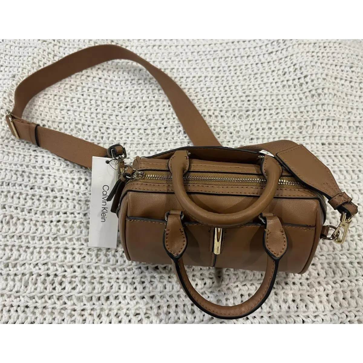 Caramel Combo Mini Satchel Crossbody Bag Gold Tone by Calvin Klein