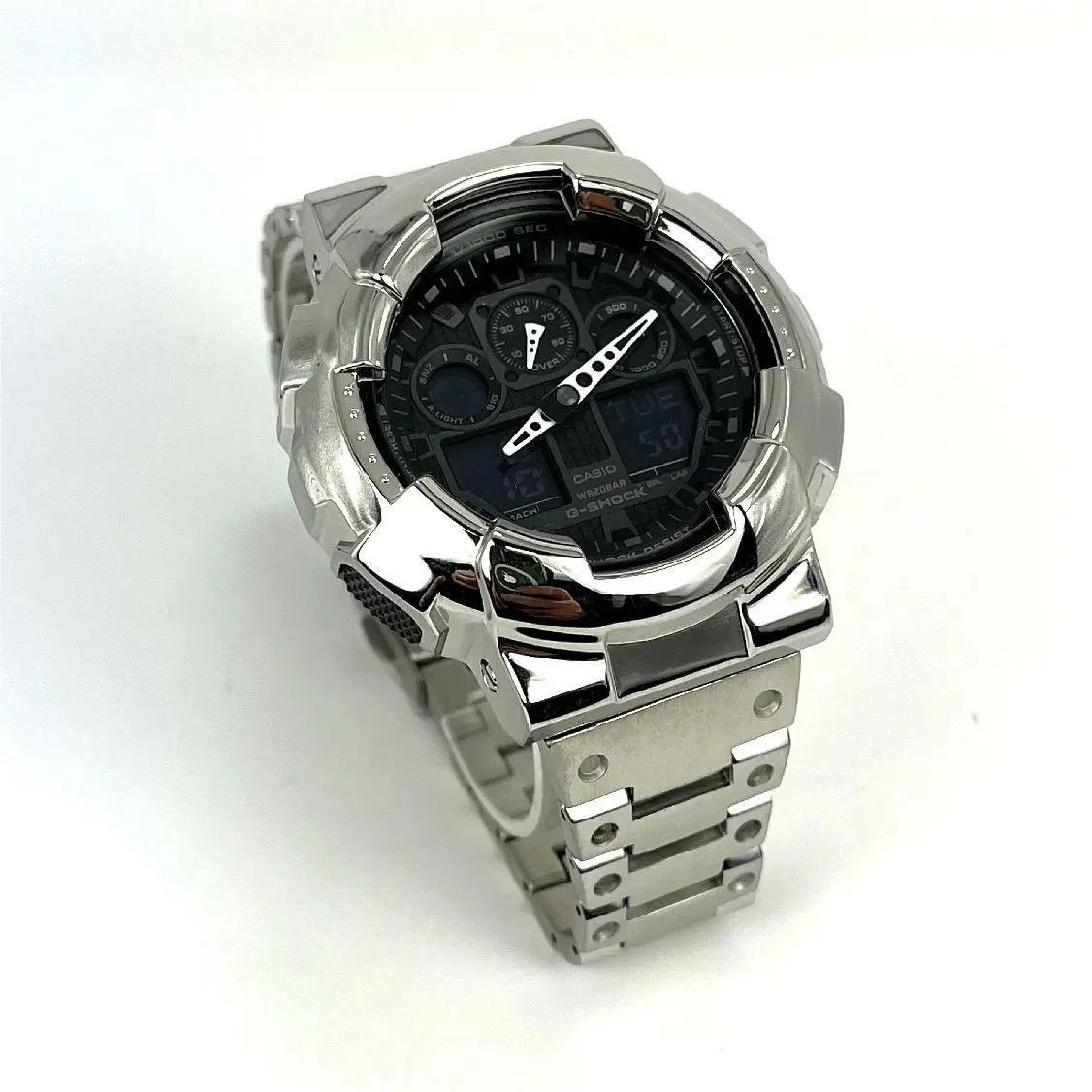G-shock GA100-1A1 Mod Full Custom Metal Case and Bracelet Silver GA-100 by Casio