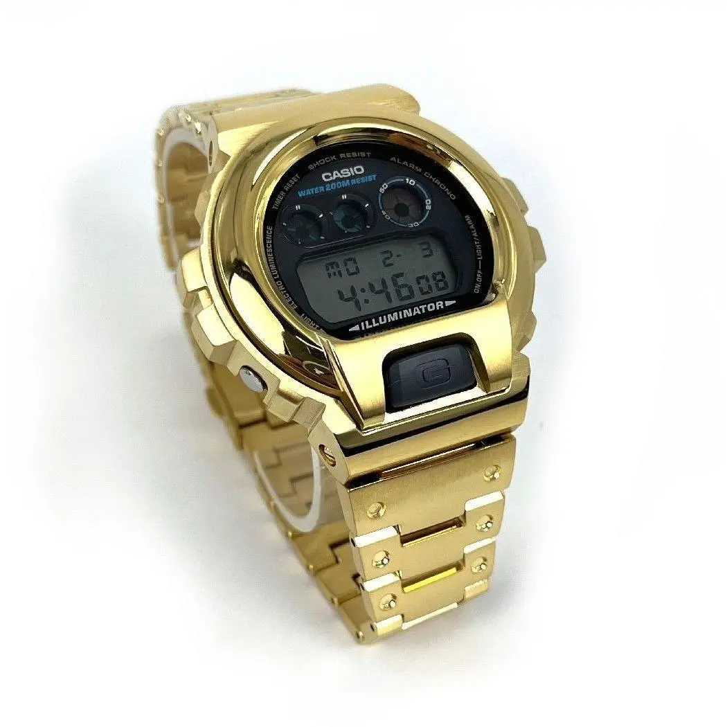 G-shock DW6900 Mod Full Custom Metal Case and Bracelet Gold 6900 by Casio