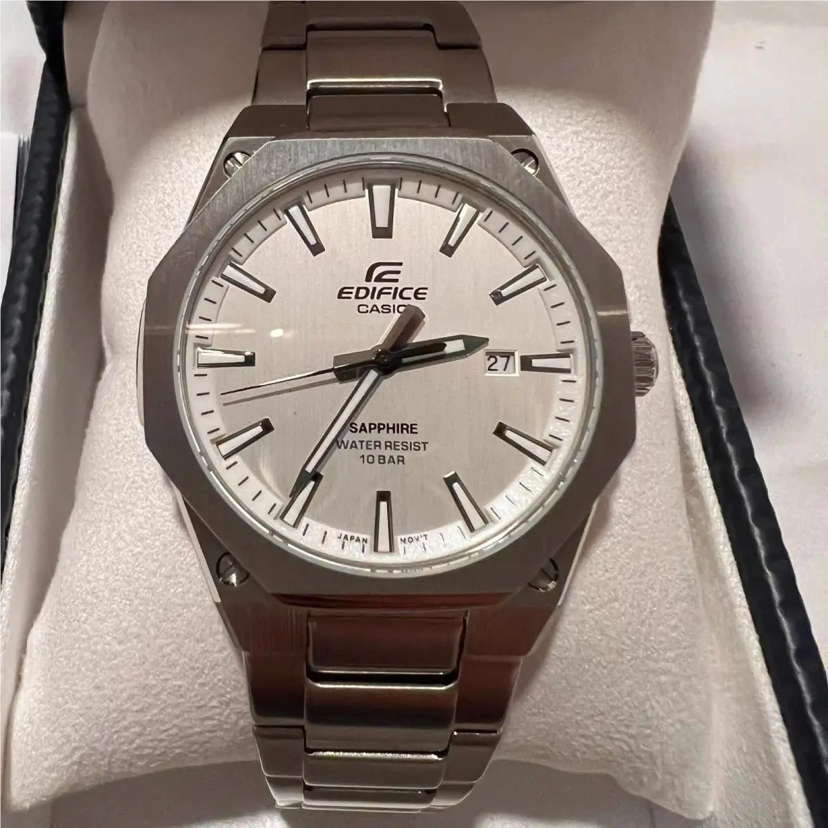 Edifice Efr S108DJ 7AJF White White Dial Slim Quartz Men`s Watch by Casio