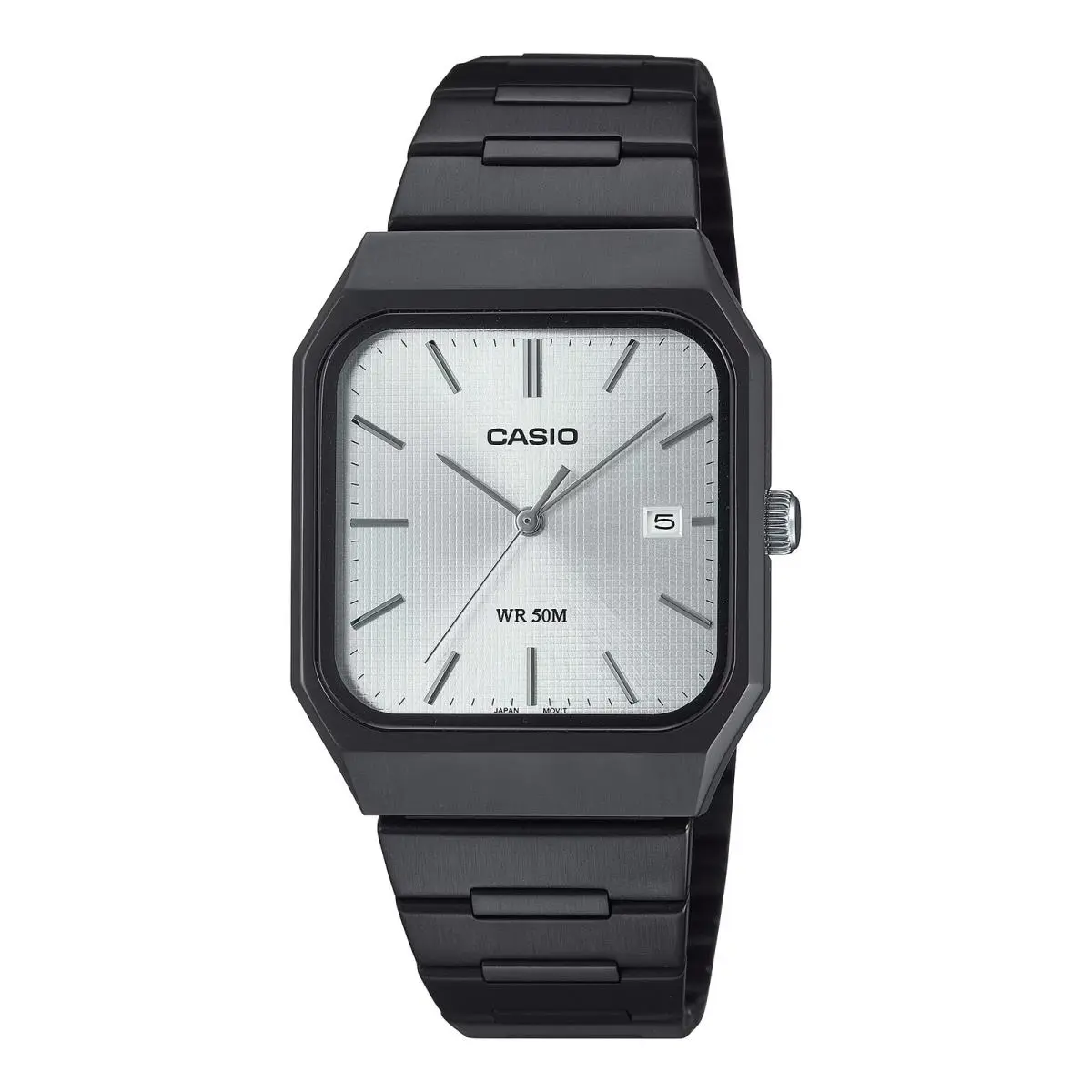 Men`s Silver Dial Black Stainless Steel Square Watch - MTP-B185B-7AVDF by Casio