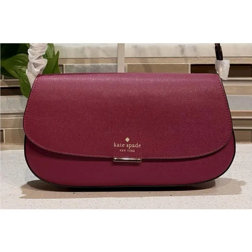 Quinn Medium Small Flap Shoulder Bag Clutch Dark Raspberry by Kate Spade