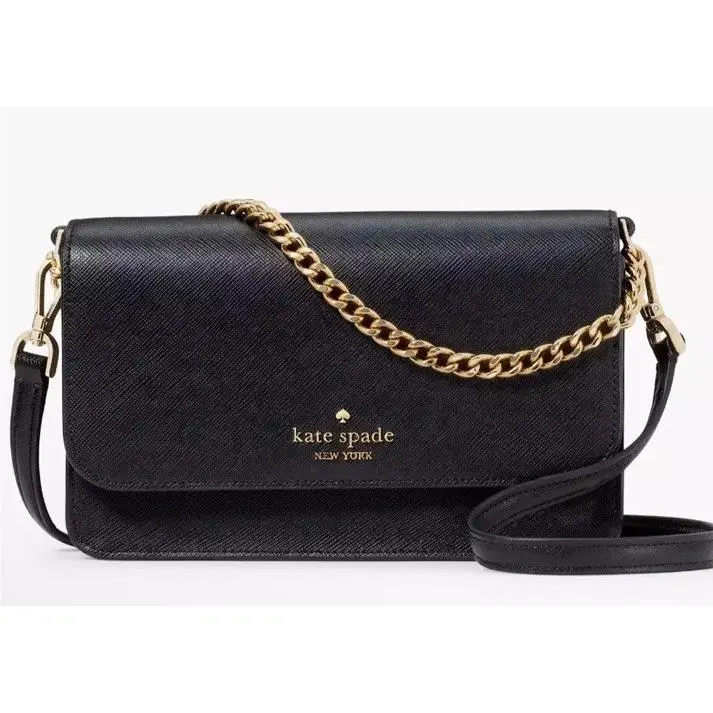 Madison Saffiano Leather Small Black Flip Crossbody Purse Bag by Kate Spade