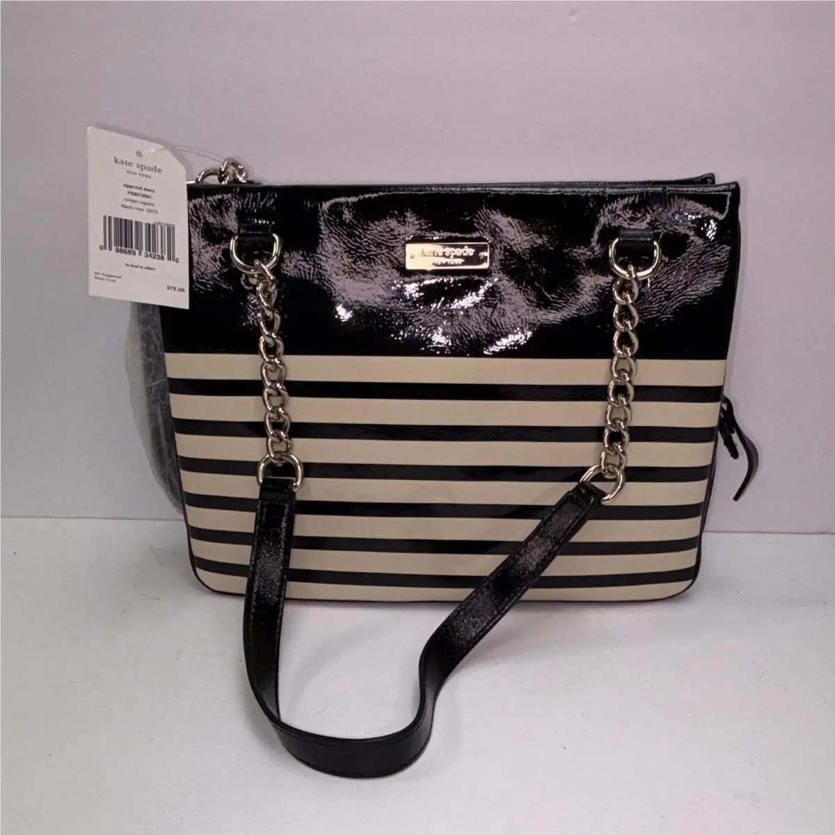 Darcy PXRU2883 Black Cream Striped Shoulder Bag Chain Strap Zip by Kate Spade