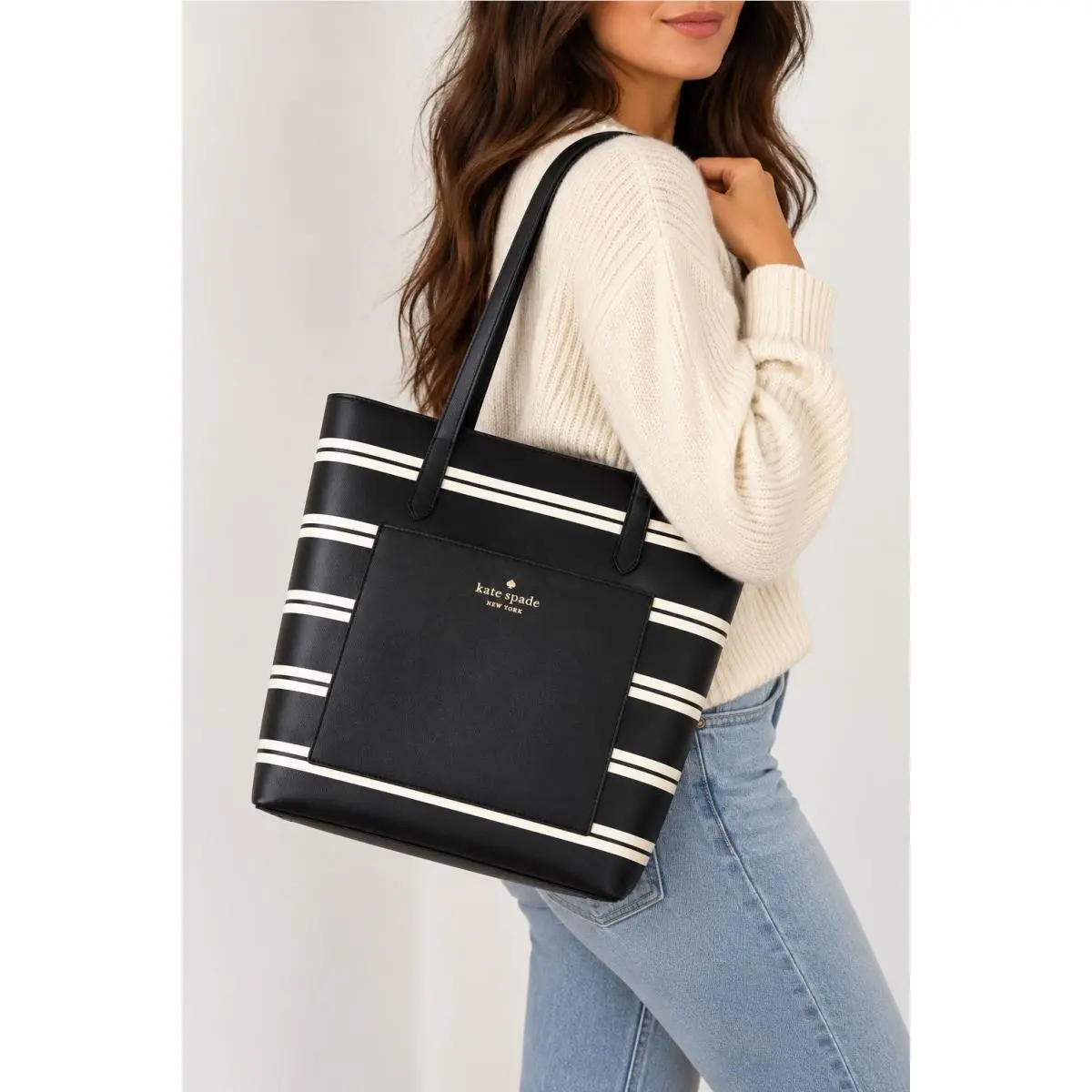 York Signature Crisp Stripe Saffiano Daily Shoulder Tote Bag by Kate Spade
