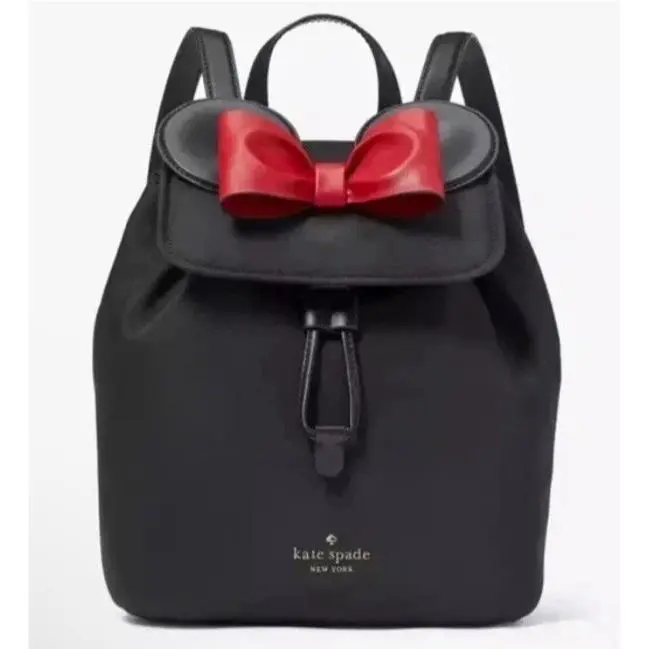 Disney x  NY Black Minnie Mouse 3D Flap Nylon Backpack Red Bow by Kate Spade