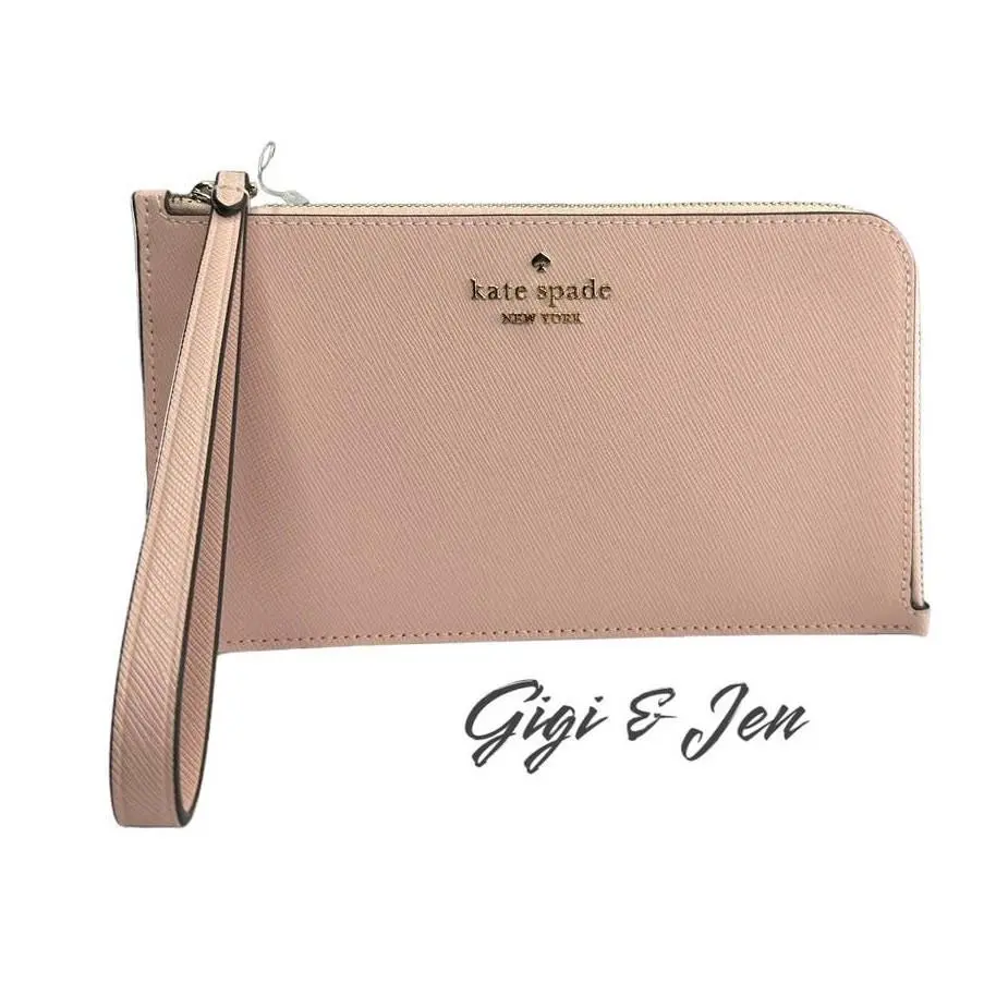 Kare Spade Lucy Medium L Zip Wristlet Saffiano Leather Conch Pink by Kate Spade