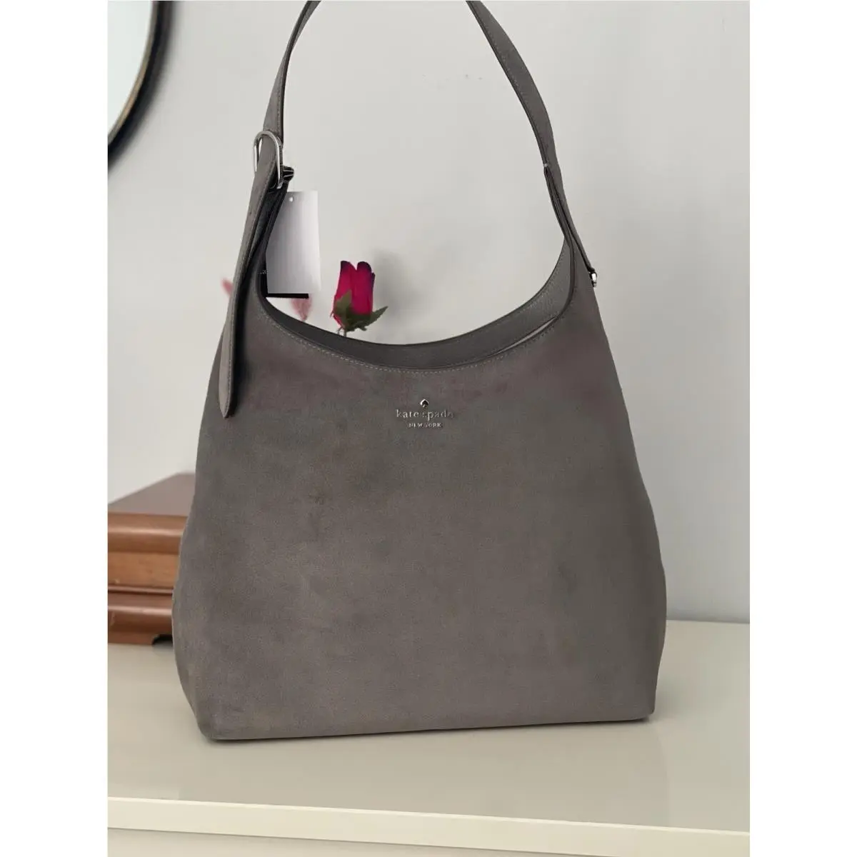 454 Suede Large Shoulder Bag In Hare Grey KN307 by Kate Spade