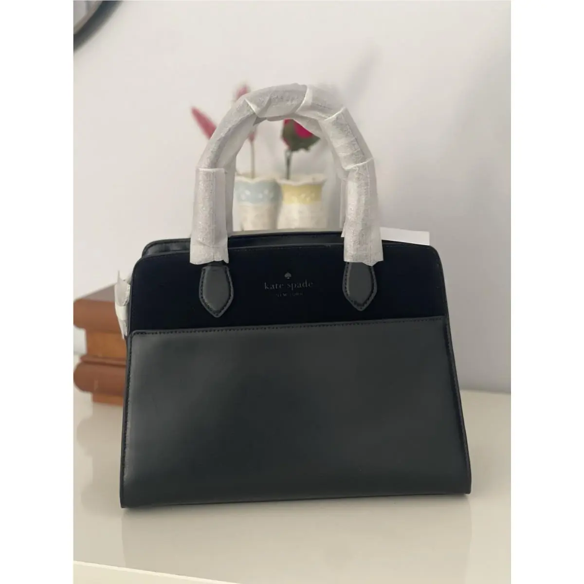 Black Suede Leather Madison Medium Satchel Handbag by Kate Spade
