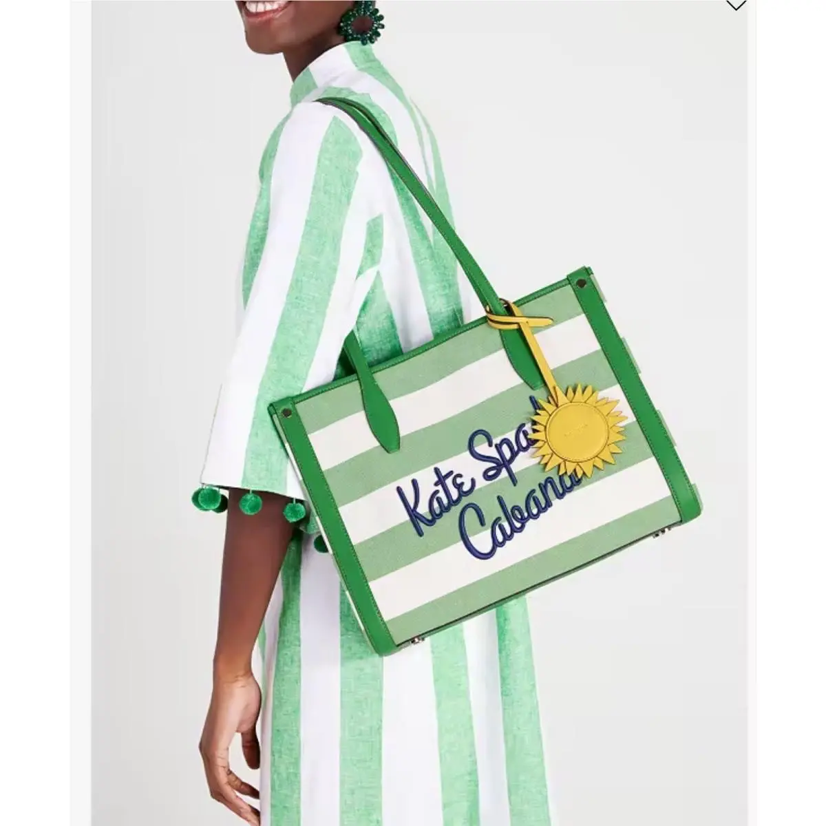 Market Cabana Canvas Green Striped Medium Totenew Spring Break/summer by Kate Spade