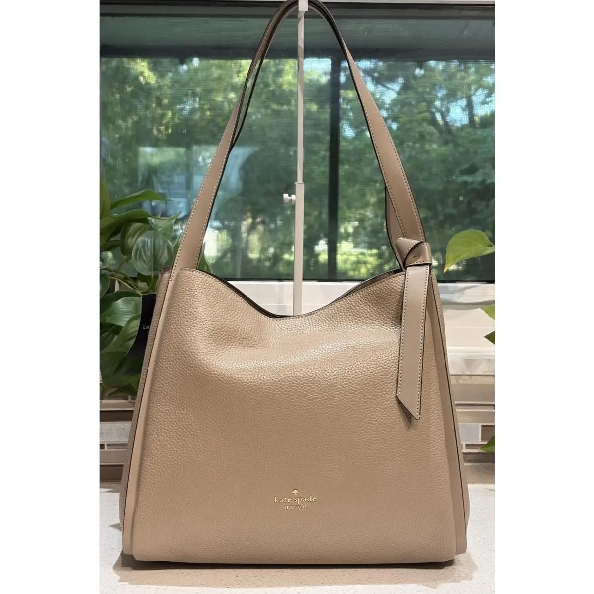 Knott Large Carryall Shoulder Bag Tote Purse Taupe Beige Tan Leather by Kate Spade
