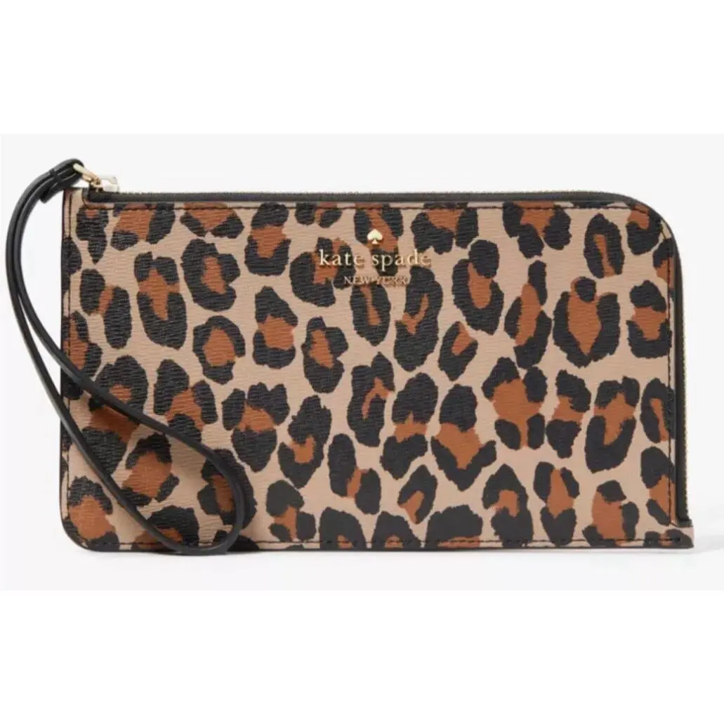 Lucy Leopard Medium L-zip Wristlet Retail by Kate Spade